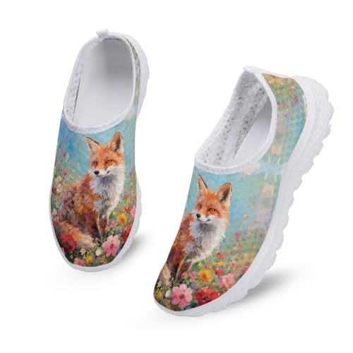 Kuiaobaty Damen-Sneaker, bequem, Sport, Laufschuhe, atmungsaktives Netzgewebe, Freizeit-Loafer, Sommerclogs, Fuchs Blumen Malerei, 42.5 EU von Kuiaobaty