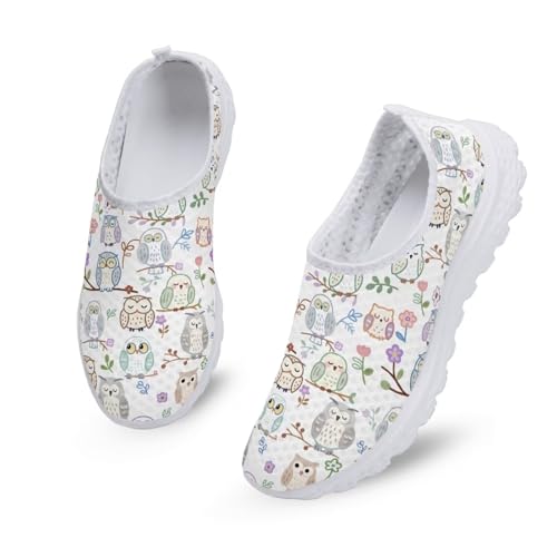 Kuiaobaty Damen-Sneaker, bequem, Sport, Laufschuhe, atmungsaktives Netzgewebe, Freizeit-Loafer, Sommerclogs, Handgezeichnete Eulen, 40.5 EU von Kuiaobaty