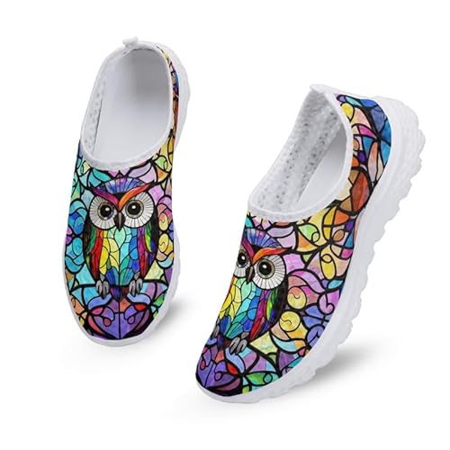 Kuiaobaty Damen-Sneaker, bequem, weiche Sohle, Loafer, Schmetterling, Zuckerschädel, Sternen-Druck, leicht, Sneaker, Mädchen, Laufschuhe, Wanderschuhe, Buntglas-Eule, 43.5 EU Kuiaobaty Damen-Sneaker, bequem, weiche Sohle, Loafer, Schmetterling, Zuckerschädel, Sternen-Druck, leicht, Sneaker, Mädchen, Laufschuhe, Wanderschuhe, Buntglas-Eule, 43.5 EU von Kuiaobaty