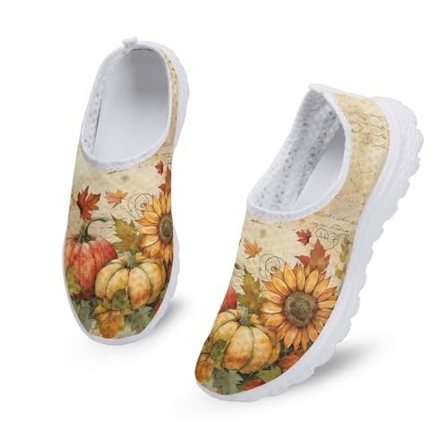 Kuiaobaty Damen-Sneaker, bequem, weiche Sohle, Loafer, Schmetterling, Zuckerschädel, Sternen-Druck, leicht, Sneaker, Mädchen, Laufschuhe, Wanderschuhe, Herbst-Kürbis-Sonnenblume, 42 EU von Kuiaobaty