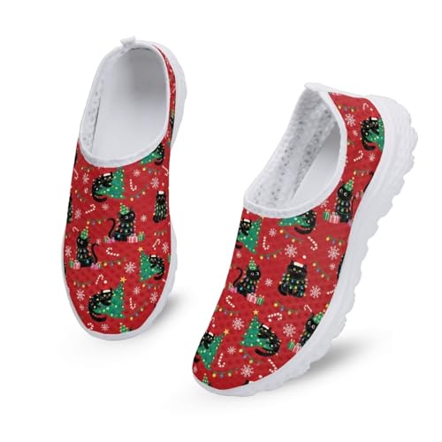 Kuiaobaty Damen-Sneaker, bequem, weiche Sohle, Loafer, Schmetterling, Zuckerschädel, Sternen-Druck, leicht, Sneaker, Mädchen, Laufschuhe, Wanderschuhe, Weihnachtskatzen, 39 EU von Kuiaobaty
