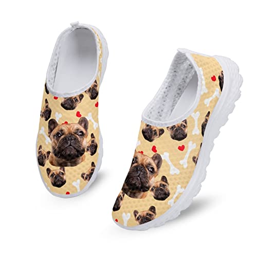 Kuiaobaty Damen-Sneaker zum Reinschlüpfen, Netzstoff, flache Schuhe, Boho-Streifen, Cartoon, Katze, Wolf, Blume, Wanderschuhe, leichte Freizeitschuhe, Bulldogs Puppy, 39 EU von Kuiaobaty