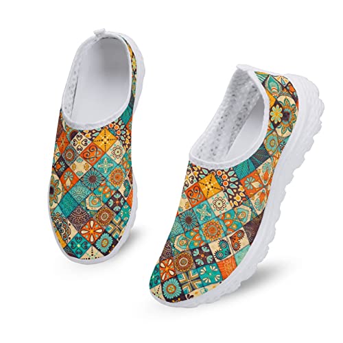 Kuiaobaty Damen Sneakers Komfort Sport Laufschuhe Atmungsaktiv Mesh Walking Sneakers Casual Loafer Sommer Clogs, Geometrisches Tribal-Muster, 40.5 EU von Kuiaobaty