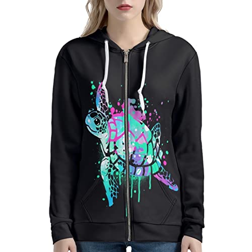 Kuiaobaty Damen Sport Cardigan Outfit Pullover, ethnische Streifen, Blumen, Schmetterling Hoodies mit Tasche Reißverschluss Sweatshirt Langarm, schildkröte, 38 von Kuiaobaty