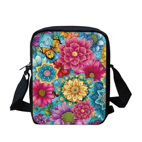 Kuiaobaty Damen-Umhängetasche, Handy, Umhängetasche mit verstellbarem Riemen, lässig, kleine Kuriertasche für Mädchen, Mandala Floral Butterfly von Kuiaobaty