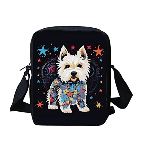 Kuiaobaty Damen-Umhängetasche, Handy-Umhängetasche, mit verstellbarem Riemen, lässig, kleine Kuriertasche für Mädchen, Hund White Westie von Kuiaobaty