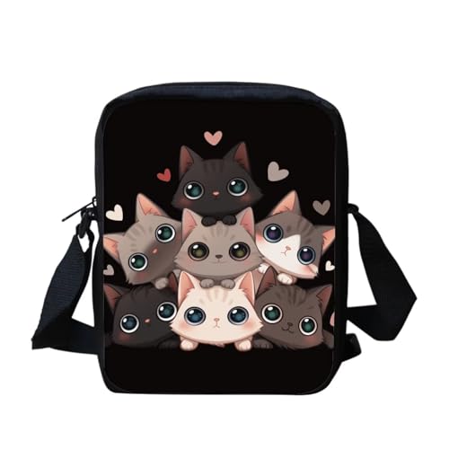Kuiaobaty Damen-Umhängetasche, Handytasche mit verstellbarem Riemen, kleine Kuriertasche, Mädchen, lässiger Sling Satchel, Cartoon Kitty von Kuiaobaty