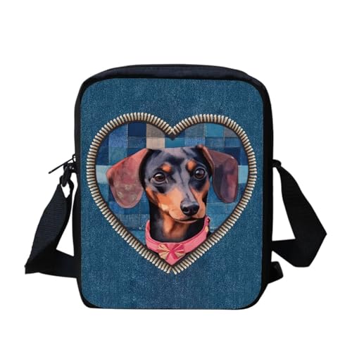 Kuiaobaty Damen-Umhängetasche, Handytasche mit verstellbarem Riemen, kleine Kuriertasche, Mädchen, lässiger Sling Satchel, Dackel Dog Love von Kuiaobaty