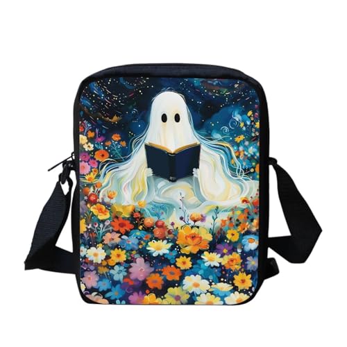 Kuiaobaty Damen-Umhängetasche, Handytasche mit verstellbarem Riemen, kleine Kuriertasche, Mädchen, lässiger Sling Satchel, Ghost Reading von Kuiaobaty