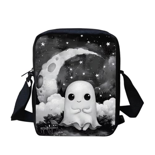 Kuiaobaty Damen-Umhängetasche, Handytasche mit verstellbarem Riemen, kleine Kuriertasche, Mädchen, lässiger Sling Satchel, Halbmond Ghost von Kuiaobaty
