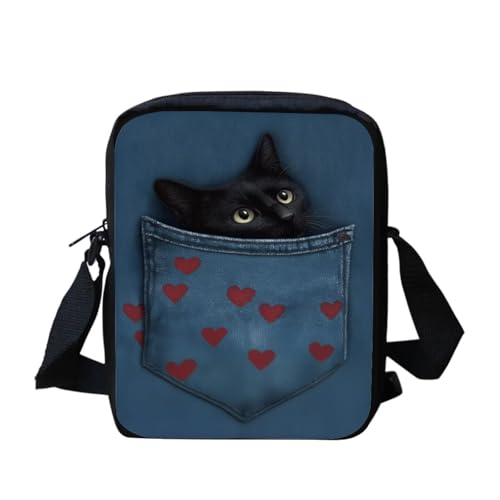 Kuiaobaty Damen-Umhängetasche, Handytasche mit verstellbarem Riemen, kleine Kuriertasche, Mädchen, lässiger Sling Satchel, Katze in der Tasche von Kuiaobaty