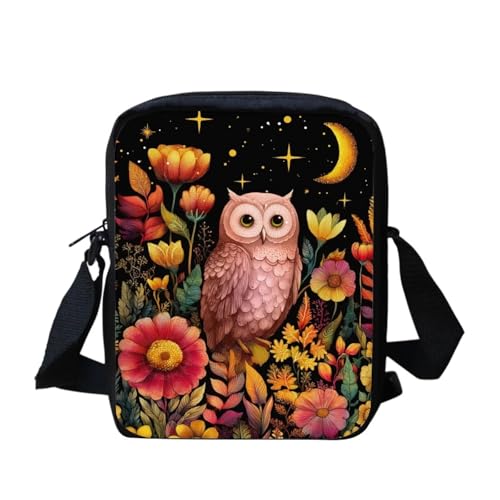 Kuiaobaty Damen-Umhängetasche, Handytasche mit verstellbarem Riemen, kleine Kuriertasche, Mädchen, lässiger Sling Satchel, Moon Night Owl von Kuiaobaty