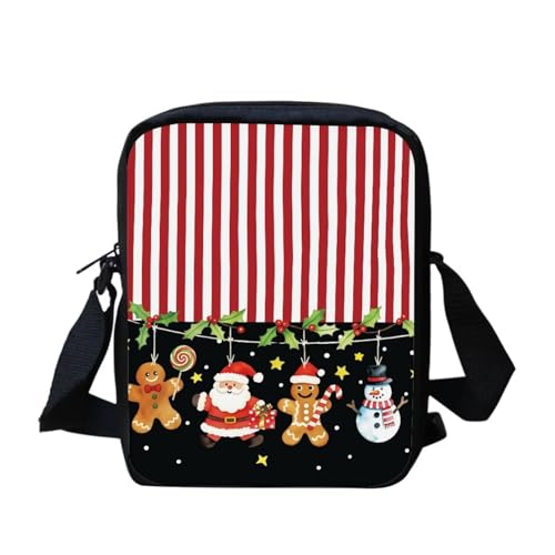 Kuiaobaty Damen-Umhängetasche, Handytasche mit verstellbarem Riemen, kleine Kuriertasche, Mädchen, lässiger Sling Satchel, Weihnachtsmann, Schneemann, gestreift von Kuiaobaty