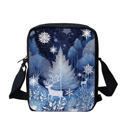 Kuiaobaty Damen-Umhängetasche, Handytasche mit verstellbarem Riemen, kleine Kuriertasche, Mädchen, lässiger Sling Satchel, Winterwald Rentier von Kuiaobaty