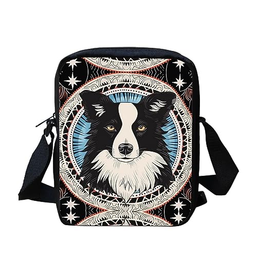 Kuiaobaty Damen-Umhängetasche, Kamera-Handy-Tasche mit verstellbarem, breitem Riemen, ethnisch, Hunde, Kaninchen-Druck, Schultertasche mit doppelter Schicht, Border Collie von Kuiaobaty