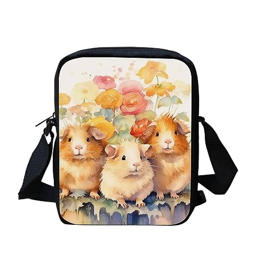 Kuiaobaty Damen-Umhängetasche, Kamera-Handy-Tasche mit verstellbarem, breitem Riemen, ethnisch, Hunde, Kaninchen-Druck, Schultertasche mit doppelter Schicht, Schriftart-Familie Meerschweinchen von Kuiaobaty