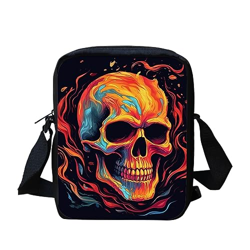 Kuiaobaty Damen-Umhängetasche, Kameratasche, Handy-Tasche mit verstellbarem breitem Riemen, ethnisch, Hunde, Kaninchen-Druck, Schultertasche mit Doppelschicht, Feuerschädel Malerei von Kuiaobaty