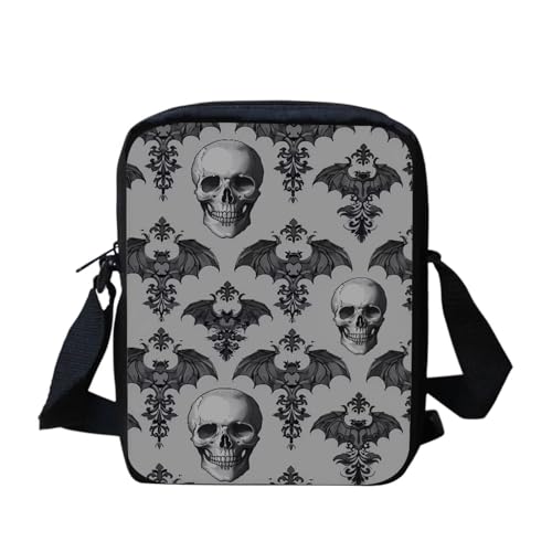 Kuiaobaty Damen-Umhängetasche, Kameratasche, Handy-Tasche mit verstellbarem breitem Riemen, ethnisch, Hunde, Kaninchen-Druck, Schultertasche mit Doppelschicht, Gothic Damast Skull von Kuiaobaty