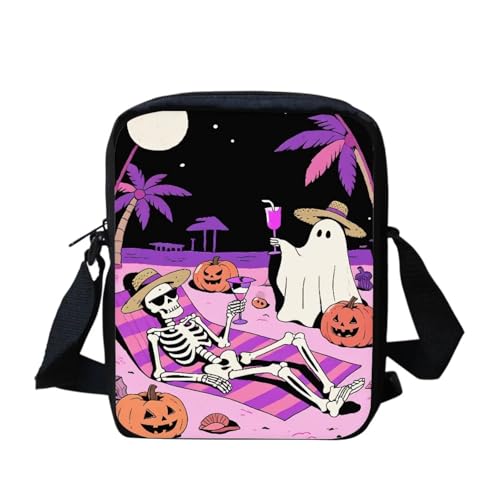 Kuiaobaty Damen-Umhängetasche, Kameratasche, Handy-Tasche mit verstellbarem breitem Riemen, ethnisch, Hunde, Kaninchen-Druck, Schultertasche mit Doppelschicht, Hawaii Trip Skelett Ghost von Kuiaobaty