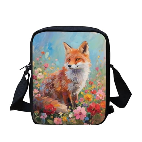 Kuiaobaty Damen-Umhängetasche, Kameratasche, Handy-Tasche mit verstellbarem breitem Riemen, ethnisch, Hunde, Kaninchen-Druck, Schultertasche mit Doppelschicht, Waldfuchs-Gemälde von Kuiaobaty