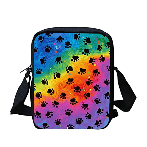 Kuiaobaty Damen-Umhängetasche, Kameratasche mit verstellbarem breitem Riemen, ethnisch, Hunde, Kaninchen-Druck, Schultertasche mit doppelter Schicht, Hundepfoten, Regenbogenfarben von Kuiaobaty