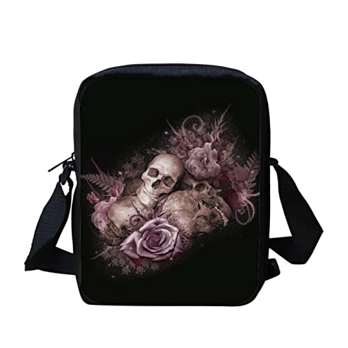 Kuiaobaty Damen Crossbody Tasche Damen Mini Messenger Bag Handy Crossbody Kleine Umhängetasche für Damen Umhängetasche, Gothic Skull Rose Floral von Kuiaobaty