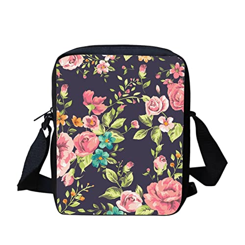 Kuiaobaty Damen-Umhängetasche, kleine Kuriertasche für Schulmädchen mit verstellbarem Riemen, kleine Umhängetasche, Farbige Blume von Kuiaobaty