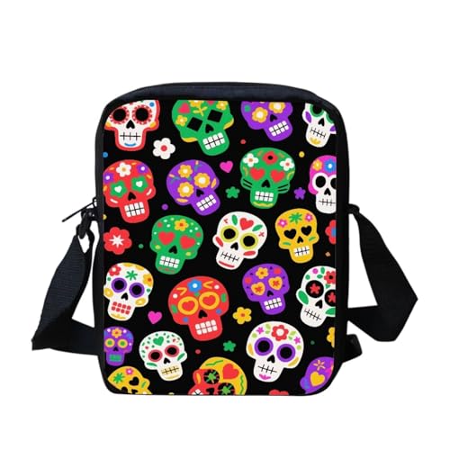 Kuiaobaty Damen-Umhängetasche, kleine Kuriertasche für Schulmädchen mit verstellbarem Riemen, kleine Umhängetasche für Damen, Farbe Totenköpfe von Kuiaobaty