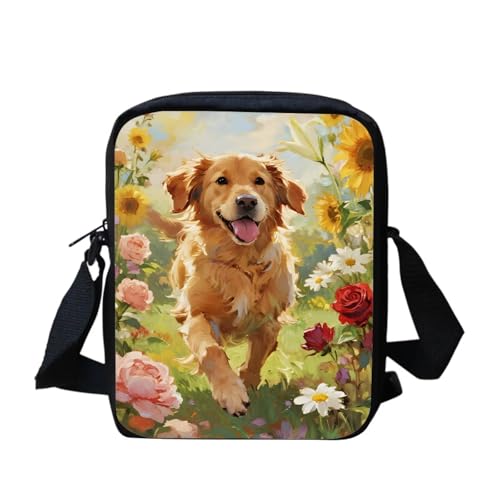 Kuiaobaty Damen-Umhängetasche, kleine Kuriertasche für Schulmädchen mit verstellbarem Riemen, kleine Umhängetasche für Damen, Painting Gold Retriever von Kuiaobaty