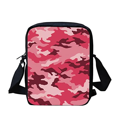 Kuiaobaty Damen-Umhängetasche, kleine Messenger-Tasche für Schulmädchen mit verstellbarem Riemen, kleine Umhängetasche, Camouflage Pattern Pink von Kuiaobaty