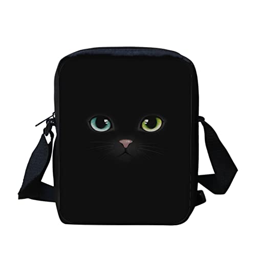 Kuiaobaty Damen-Umhängetasche, kleine Messenger-Tasche für Schulmädchen mit verstellbarem Riemen, kleine Umhängetasche, schwarze katze von Kuiaobaty