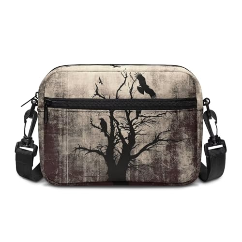 Kuiaobaty Damen-Umhängetasche, mehrere Taschen, Gothic-Rabenschädel, Crossbody-Tasche, Handy-Geldbörse, Anti-Diebstahl, Dead Tree Raven, One Size von Kuiaobaty