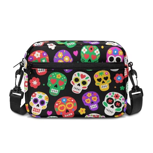 Kuiaobaty Damen-Umhängetasche, mehrere Taschen, Gothic-Rabenschädel, Crossbody-Tasche, Handy-Geldbörse, Anti-Diebstahl, Farbige Totenkopf-Kunst, One Size von Kuiaobaty