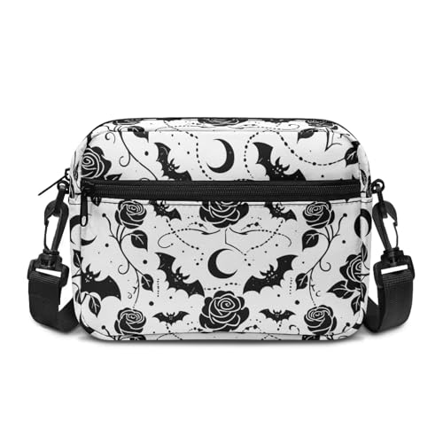 Kuiaobaty Damen-Umhängetasche, mehrere Taschen, Gothic-Rabenschädel, Crossbody-Tasche, Handy-Geldbörse, Anti-Diebstahl, Hexe Rose Moon Fledermaus, One Size von Kuiaobaty