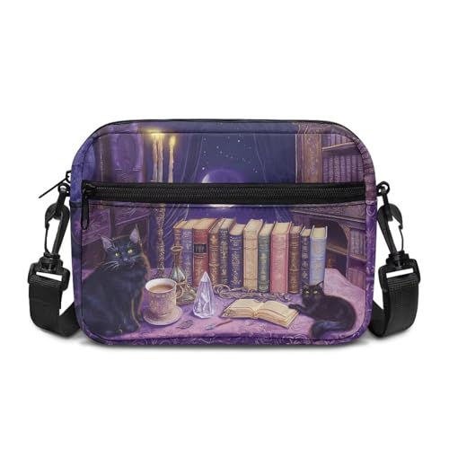 Kuiaobaty Damen-Umhängetasche, mehrere Taschen, Gothic-Rabenschädel, Crossbody-Tasche, Handy-Geldbörse, Anti-Diebstahl, Hexentisch Katze, One Size von Kuiaobaty