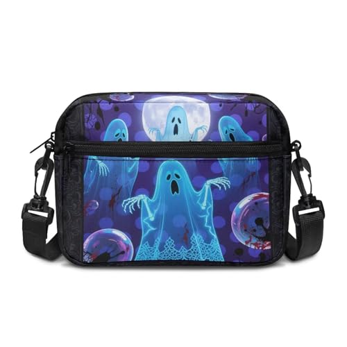 Kuiaobaty Damen-Umhängetasche, mehrere Taschen, Gothic-Rabenschädel, Crossbody-Tasche, Handy-Geldbörse, Anti-Diebstahl, Magical Ghosts Polka Dot, One Size von Kuiaobaty