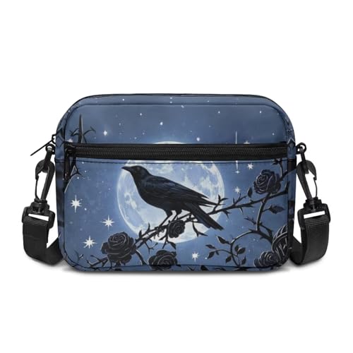 Kuiaobaty Damen-Umhängetasche, mehrere Taschen, Gothic-Rabenschädel, Crossbody-Tasche, Handy-Geldbörse, Anti-Diebstahl, Moon Raven Rose, One Size von Kuiaobaty