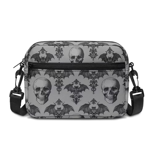 Kuiaobaty Damen-Umhängetasche, mehrere Taschen, Gothic-Rabenschädel, Crossbody-Tasche, Handy-Geldbörse, Anti-Diebstahl, Skull Bats Grey, One Size von Kuiaobaty