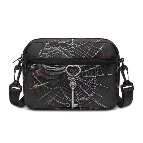 Kuiaobaty Damen-Umhängetasche, mehrere Taschen, Gothic-Rabenschädel, Crossbody-Tasche, Handy-Geldbörse, Anti-Diebstahl, Spiderweb Kettenschloss, One Size von Kuiaobaty