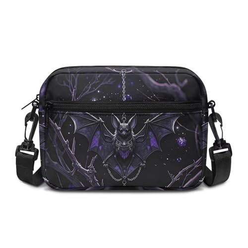 Kuiaobaty Damen-Umhängetasche, mehrere Taschen, Gothic-Rabenschädel, Crossbody-Tasche, Handy-Geldbörse, Anti-Diebstahl, Stars Night Bat, One Size von Kuiaobaty