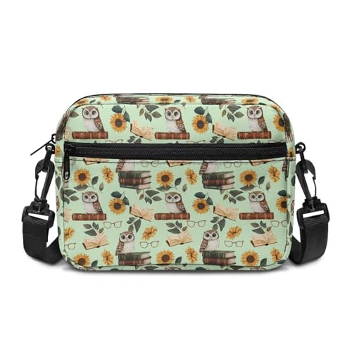 Kuiaobaty Damen-Umhängetasche, mittelgroße Schulter-Handtaschen, Buchliebhaber, Crossbody-Tasche, verstellbare Schultergurte, Smart Owl Book Sonnenblume, One Size von Kuiaobaty