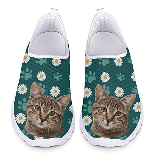 Kuiaobaty Damen-Wanderschuhe, Schlupfschuhe, Totenkopf, Schmetterling, Katzen-Druck, Mädchen, Sneaker, bequem, leicht, Sneaker, Netz-Arbeitsschuhe, Katze, Gänseblümchen, 38 EU von Kuiaobaty