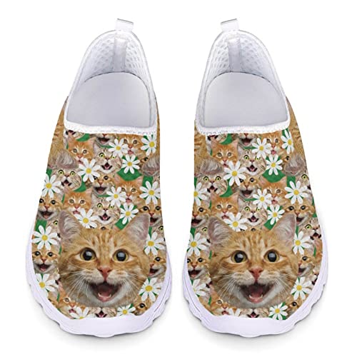 Kuiaobaty Damen-Wanderschuhe, Schlupfschuhe, Totenkopf, Schmetterling, Katzen-Druck, Mädchen-Turnschuhe, bequem, leicht, Sneaker, Netzstoff, Arbeitsschuhe, Lustige Katze Floral, 39 EU von Kuiaobaty