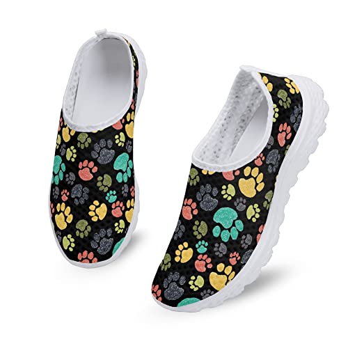 Kuiaobaty Damen Wanderschuhe, Schwein Welpe Floral Slip on Leichter Sneaker für Arbeit Freizeitschuhe Atmungsaktiv Mesh Flach Trainer, Hundepfoten, 38 EU von Kuiaobaty