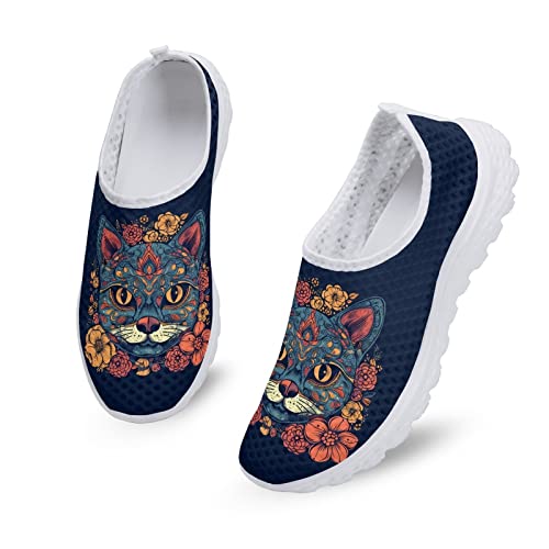 Kuiaobaty Damen-Wanderschuhe, Slip-On, Totenkopf, Schmetterling, Katzen, bedruckt, bequem, leicht, Sneaker, Netzstoff, Arbeitsschuhe, Katzen-Blumenmuster, 39 EU von Kuiaobaty