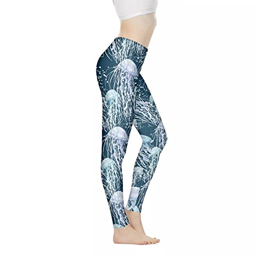 Kuiaobaty Damen-Yoga-Leggings, Schmetterling, Hundepfoten, Sonnenblumen-Druck, hohe Taille, Sporthose – weiche athletische Bauchkontrolle, quallendesign, 34 W von Kuiaobaty