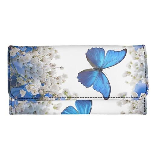 Kuiaobaty Ditsy Geldbörse mit Blumenmuster, lange Ledergeldbörse für Damen, neuartiger Hundeaufdruck, dreifach gefaltet, PU-Leder, schmale Clutch, Münzbörse, Blue Morpho Butterfly, Casual von Kuiaobaty