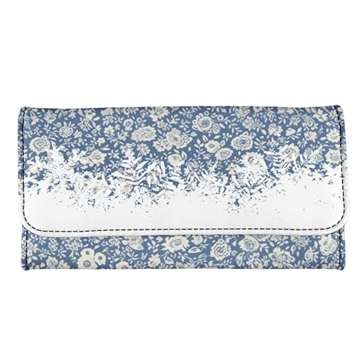 Kuiaobaty Ditsy Floral Lange Ledergeldbörse für Frauen, Neuheit Hunde Print Tri-gefaltete PU Leder Slim Clutch Bag Münzbörse, Ditsy Floral Blue, Casual von Kuiaobaty