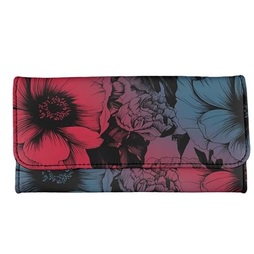 Kuiaobaty Ditsy Floral Lange Ledergeldbörse für Frauen, Neuheit Hunde Print Tri-gefaltete PU Leder Slim Clutch Bag Münzbörse, Pfingstrose, Casual von Kuiaobaty