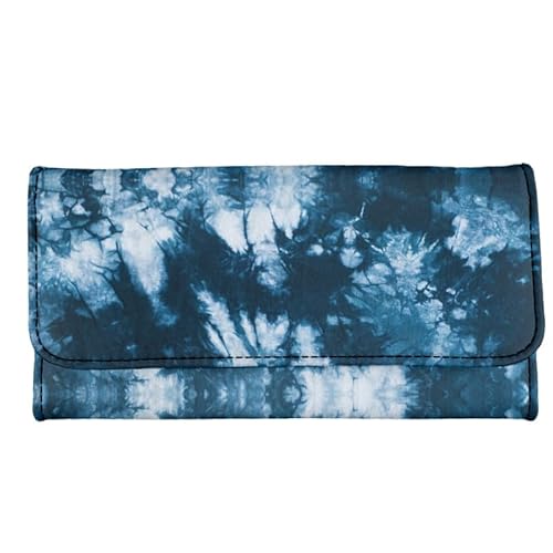 Kuiaobaty Ditsy Floral Lange Ledergeldbörse für Frauen, Neuheit Hunde Print Tri-gefaltete PU Leder Slim Clutch Bag Münzbörse, Schieferblau, Batikfärbung, Casual von Kuiaobaty